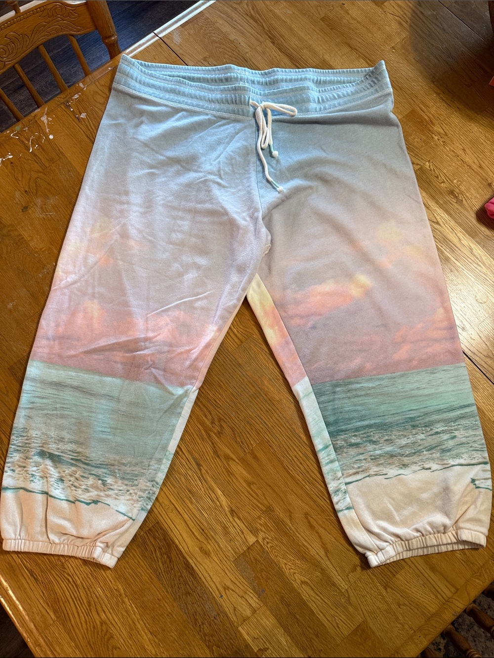 PINK Victoria's Secret Pastel Ocean Print Joggers - Blue, Pink & Teal